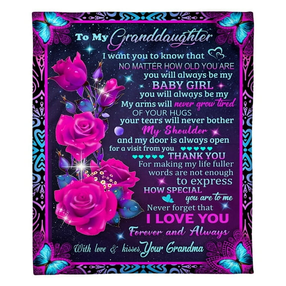 To My Granddaughter Rose Grandma Fleece Blanket Family Gift Home Decor Bedding Couch Sofa Soft And Comfy Cozy, 30x40in Fleece Blanket
