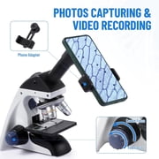 FOUR Es Scientific Compound Microscope for Adults & Students, 40X-2000X High-Power Biological Microscope for School, Home & Lab, with Slides Set & Phone Adapter