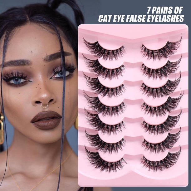 Pestañas postizas tipo ojo de gato Pestañas postizas dramáticas Aspecto natural 7 pares Paquete de extensión de ojos de zorro Pestañas postizas de visón gruesas y esponjosas 8D Luz no tóxica
