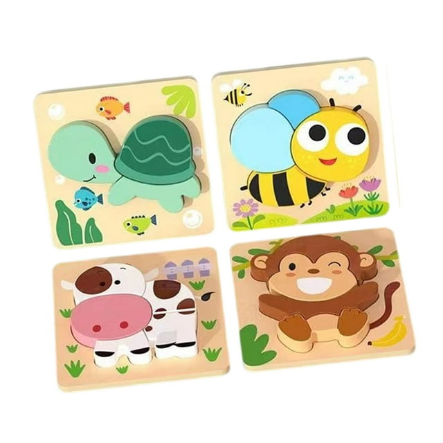 HILABEE 4Pcs Animal Shape Puzzles Board Early Educational Color Shapes Montessori B
