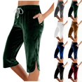 thumbnail image 1 of Pincandy Women's Solid Color Sports Casual Drawstring Elastic Waist Pants with Pockets, Split Hem, 7-Point Length, Casual & Daily Wear, 1 of 7