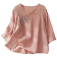 thumbnail image 1 of Birdeem Womens Summer Casual Solid Color Embroidered Loose Round Neck Three Quarter Sleeve Top, 1 of 12