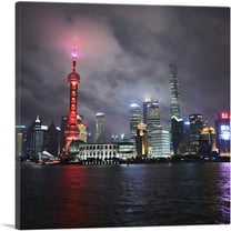 ARTCANVAS Shanghai China Night View Canvas Art Print - Size: 18" x 18" (0.75" Deep)