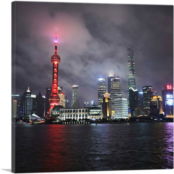 ARTCANVAS Shanghai China Night View Canvas Art Print - Size: 18" x 18" (0.75" Deep)