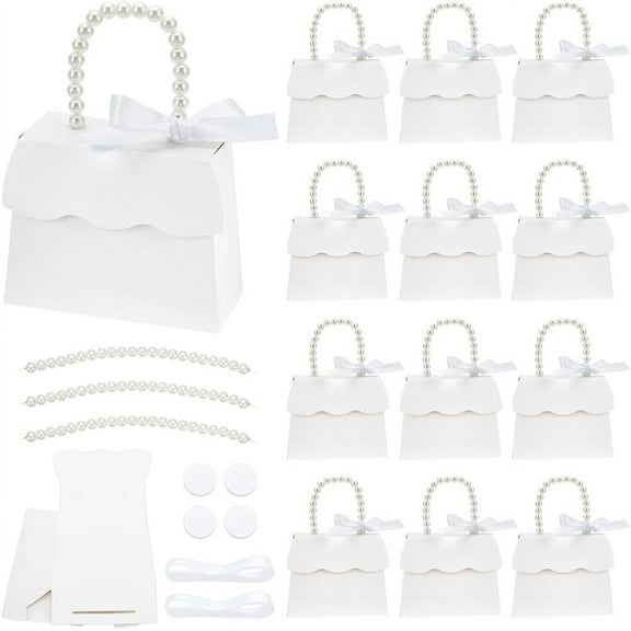 16 Sets White Wedding Favors Box DIY Set Kraft Paper Box with Pearl Handle Ribbons Stickers Gift Boxes for Birthday Party Favor Boutique Wedding and Anniversary White DIY