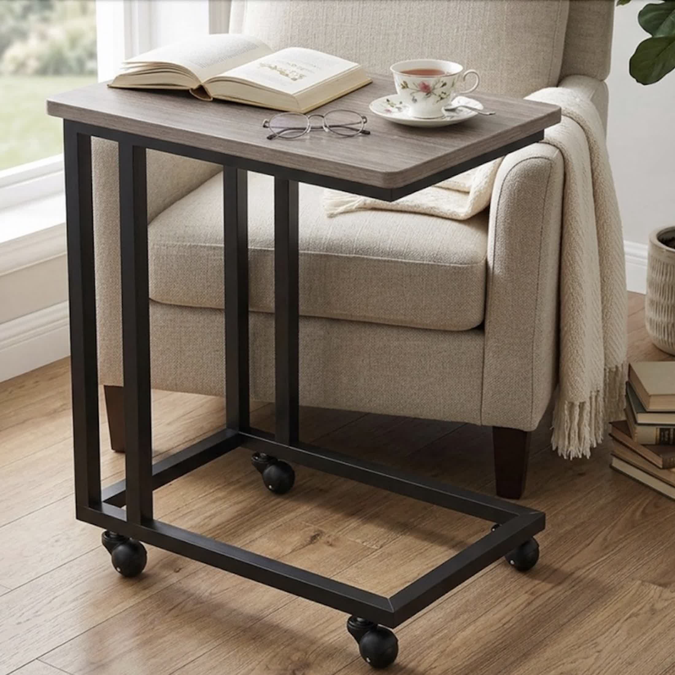 EDX C-Shaped End Table, Small Side Table for Couch, Sofa Table with Metal Frame for Living Room, Bedroom, Bedside, Gray