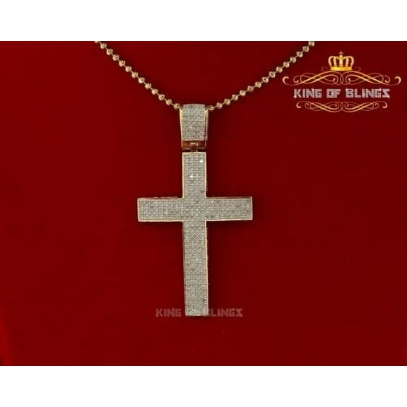 King Of Bling's Real 0.85ct Diamond 925 Sterling Silver CROSS Charm Necklace Pendant in Yellow