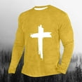 thumbnail image 2 of LbsKUS Mens Long Sleeve T Shirts Cross Print Shirts Loose Fit Crew Neck Tee Shirt Fashion Athletic T-Shirts Sportswear,Yellow,X-Large, 2 of 3