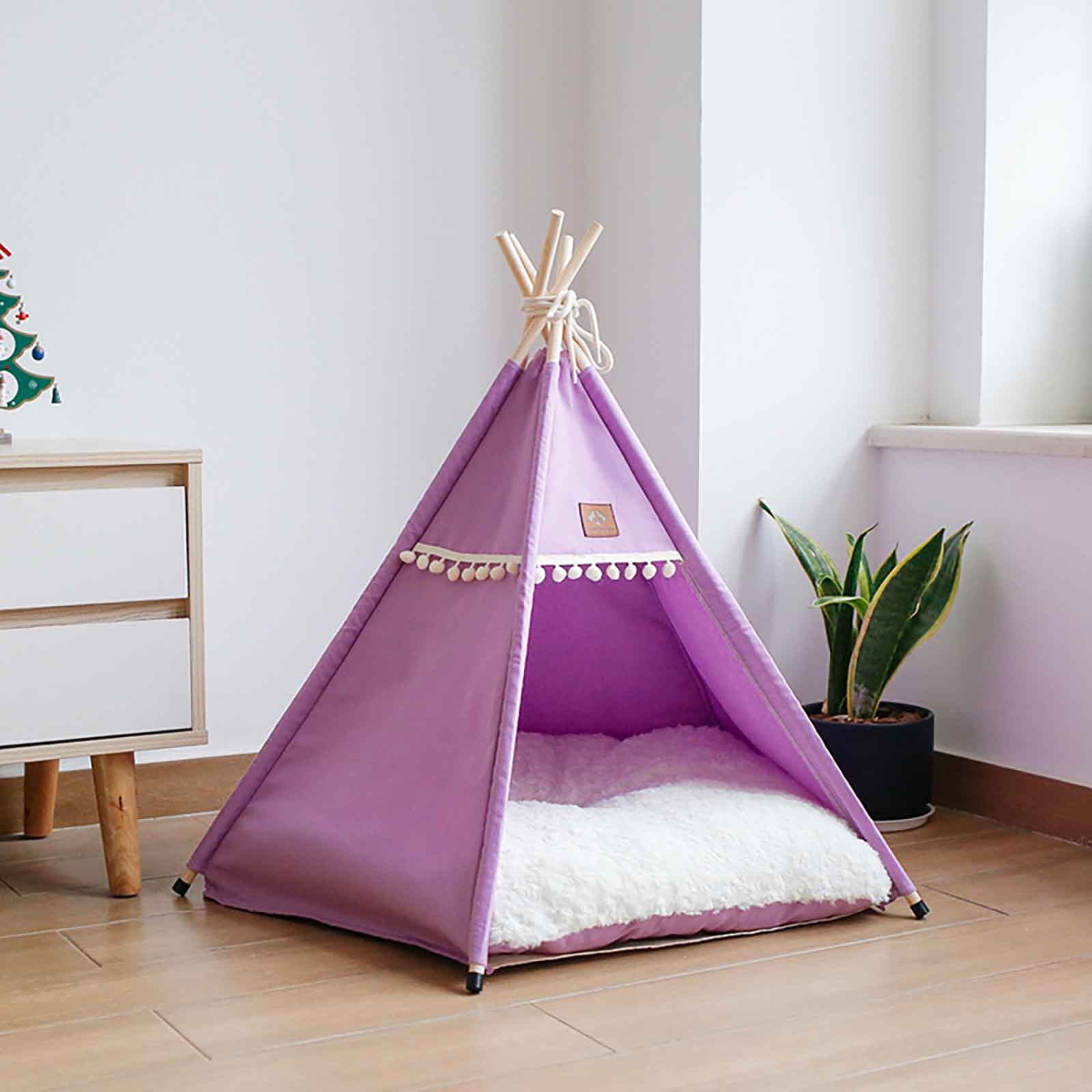 Pet Teepee with Cushion for Dogs and Cats Puppies House with Bed Pet Tent Bed Indoor Outdoor (Modern) Cozy Pet Cat Tent Dog House Bed with Thick Cushion