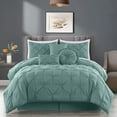 thumbnail image 5 of 7-Piece California King Pinch Pleat Pintuck Comforter Set, Bedding Set, Soft and Comfortable Quilt Set for Bedroom, Apartment, Home, Dorm, Machine Washable, Spa Blue, 5 of 5