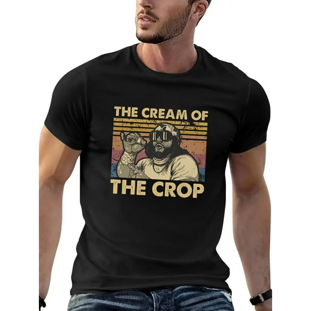 Le T-shirt Imprimé Texte Crème du Court T-shirt en Coton T-shirt d'Été pour Hommes Col Rond Manches Courtes Ample Imprimé Décontracté Chemise de Base Hauts de Sport