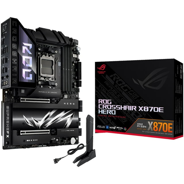 Tarjeta Madre ASUS ROG CROSSHAIR X870E HERO LGA AM5 4x DDR5 5x M.2 PCIe 5.0 USB-C WIFI 7 BT 5.4 ATX negro