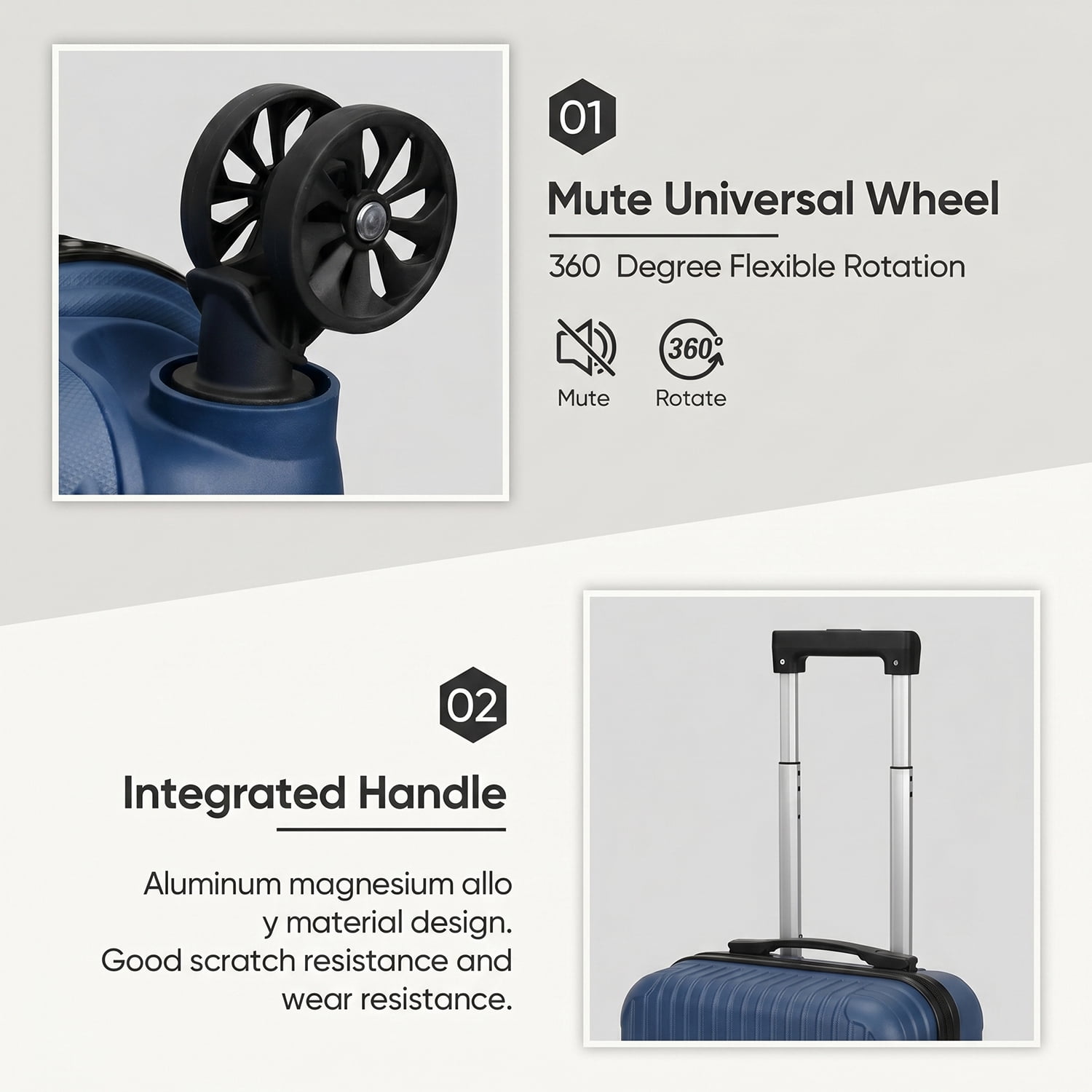 2 Piece Vertical Striped Luggage Set, Carry On Hardside Suitcase with Spinner Wheels & TSA Lock, Lightweight Travel Luggage with Cosmetic Case Blue