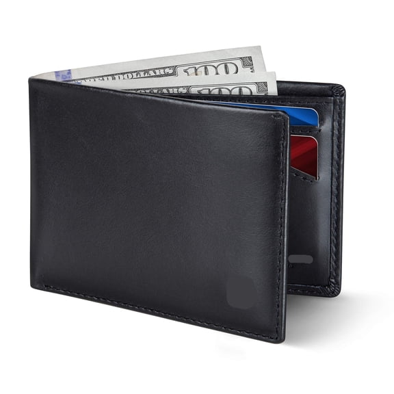 Mens Slim Bifold Wallet Blocking Minimalist Front Pocket Full Grain Leather Wallets for Men - Thin & Stylish