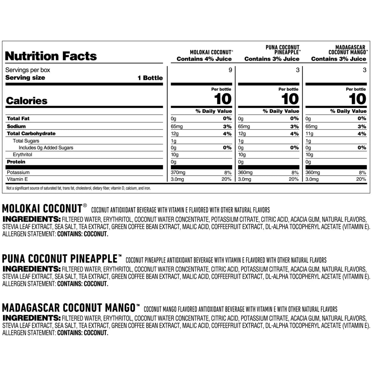 Bai Cocofusions Antioxidant Infused Beverage Variety Pack 18 Fl Oz (15 Pack)