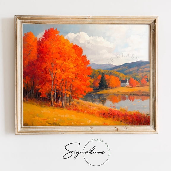 Fiery Maple Trees in Vermont, Vibrant Autumn Scene, Earthy Fall Decor, Cozy Cottagecore Wall Art, Rustic Landscape Poster 1320 Unframed Paper Print