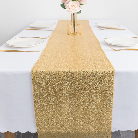 CIMAXIC Sequin Table Cloth Tablecloth Golden Polyester 1Set