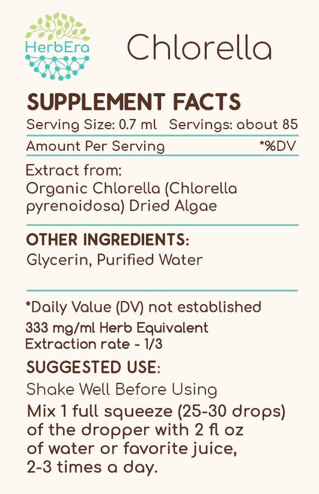 Chlorella Alcohol-FREE Herbal Extract Tincture, Super-Concentrated Organic Chlorella (Chlorella vulgaris) Dried Algae 2 oz - image 2 of 7
