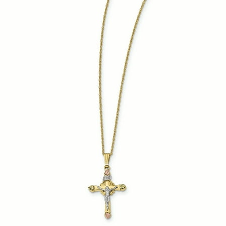 Tri Color Gold Cross - 10K Tri Color Gold Black Hills Gold Cross Pendant with Necklace, 18