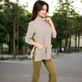 thumbnail image 3 of Women's Ribbed Knit Turtleneck Tunic Sweater with Front Pockets - Small, Beige, 3 of 6