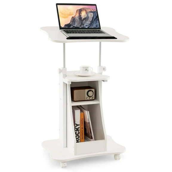 Gymax Sit-to-Stand Laptop Desk Cart Rolling Mobile Height Adjustable w/ Storage
