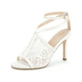 thumbnail image 3 of BLISSFUL STEP Open Toe Lace Ankle Strap Stiletto Heel Sandals for Women White 8.5, 3 of 8