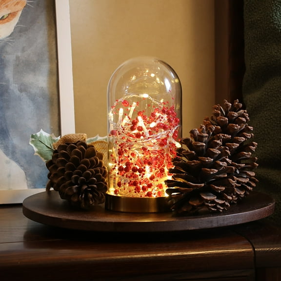 Rhytsing 14.7FT Red Berry Glarand with 36LED Lights, Battery Operated String Lights with Timer Function for Wedding Christmas Party Event Decoration