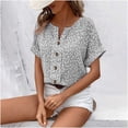 thumbnail image 6 of ATENAR T Shirts for Women Loose Summer Tops for Women Short Sleeve Button Tee Gray XL, 6 of 8