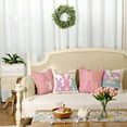 thumbnail image 4 of Happy Easter Pillow Covers 20x20 Inch Set of 4, Rabbits Hello Spring Bunny Trail Striped Truck Egg Farmhouse Decorative Throw Pillowcases for Home Sofa Couch Decoration (Pink) G481-20, 4 of 5