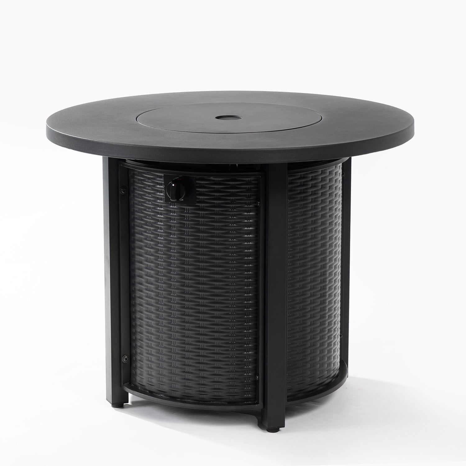 AJ Enjoy 32" Black Round Gas Fire Pit Table 50000 BTU Fire Column for Outside Backyard, Patio