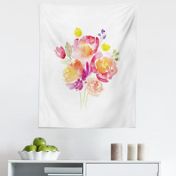 Pastel Tapestry, Watercolor Bouquet of Roses Romantic Corsage Design Bridal Wedding Flora, Fabric Wall Hanging Decor for Bedroom Living Room Dorm, 5 Sizes, Multicolor, by Ambesonne