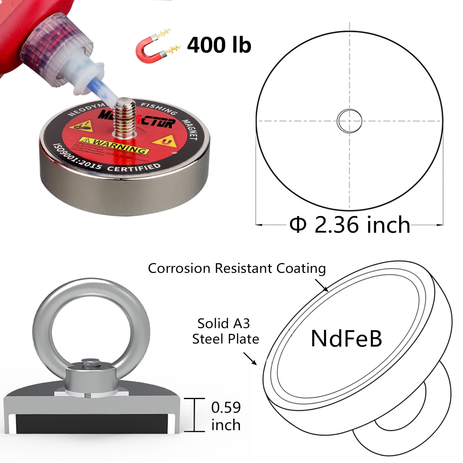 MUTUACTOR Strong Fishing Magnets Combined 530lbs Pull Force,Double Side  Retrieval Magnet N52 Neodymium Magnets with 20m(66Foot) Durable  Rope,Powerful
