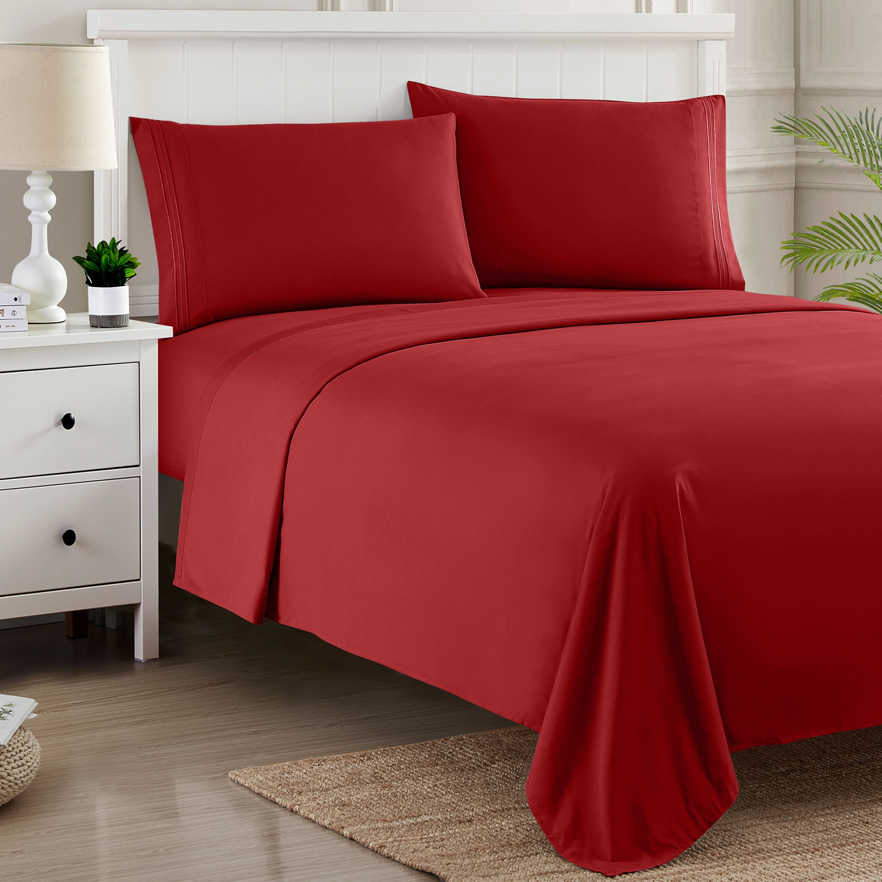 Sweet Home Collection 1800 Series Bed Sheets - Extra Soft Microfiber Deep Pocket Sheet Set - Red, Twin XL