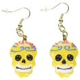 thumbnail image 1 of Pendientes del Día de los Muertos, diseño de calavera de azúcar, color amarillo deslumbrante, 1 of 1