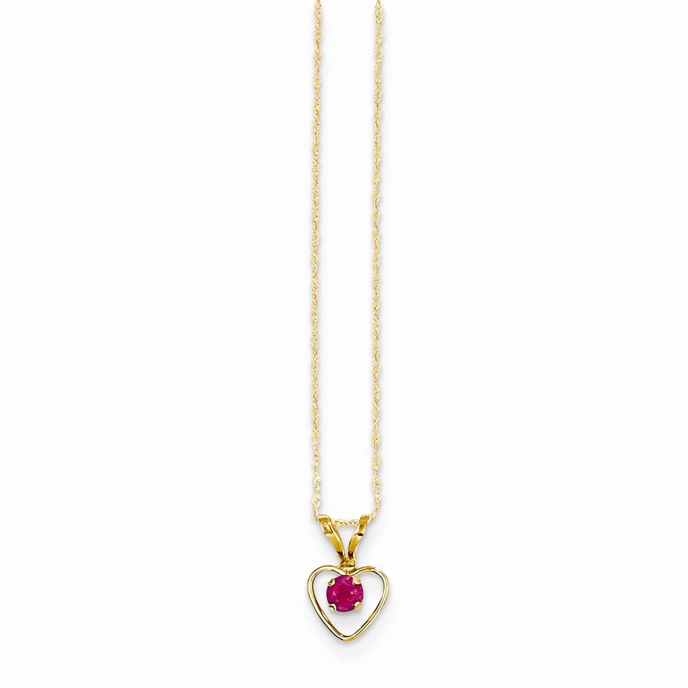 14K Yellow Gold 3mm Emerald Birthstone Heart Necklace 15" Madi K Kid's Jewelry 
