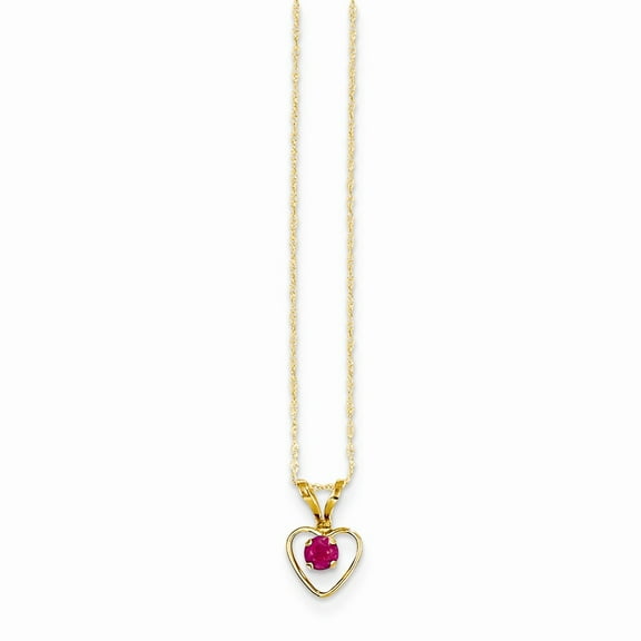 Real 14kt Yellow Gold Madi K 3mm Ruby Heart Birthstone Necklace; 15 inch; for Adults and Teens; for Women and Men
