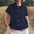 thumbnail image 7 of Womens Peter Pan Collar Tees Short Sleeve Double Pocket Pullover Clothing 2026 Summer Tops for Women Solid Color Casual Outfits Button Down Shirts Blouse, 7 of 7