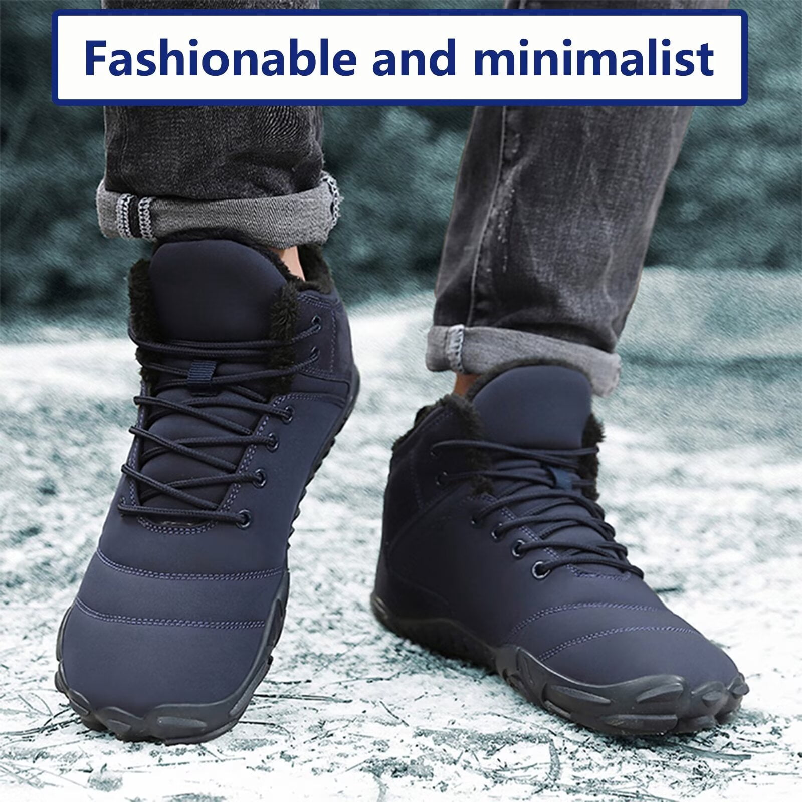 Yunkctuk Mens Womens Barefoot Shoes Winter, Men's Women's High-top Walking Shoes Snow Boots,Thickened Warm Fur Lined Non-slip Hiking Cotton Boots.