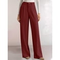 thumbnail image 4 of Womens Wide Leg Dress Pants Business Casual Flowy Work Palazzo Pants High Waisted Slacks Trousers Wine Red L, 4 of 10