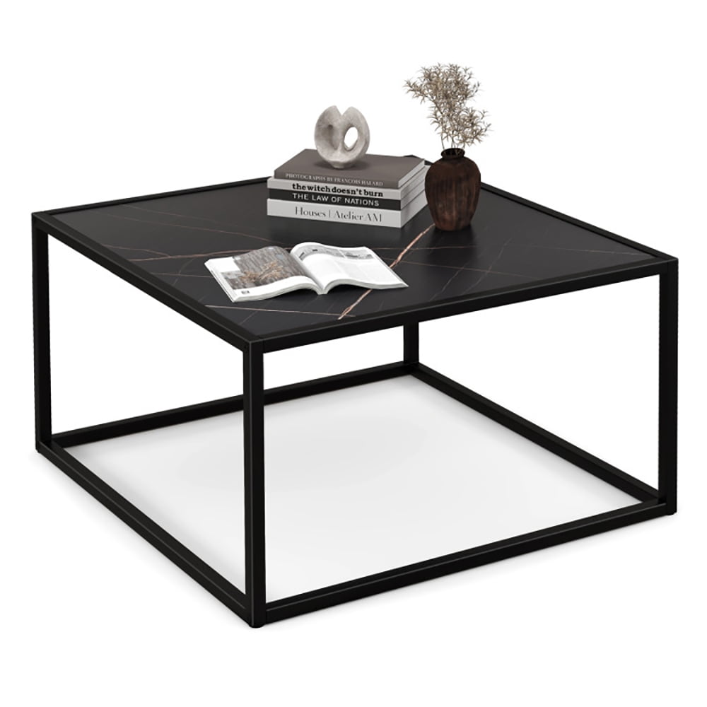 Finihen Glass Coffee Table, Square Coffee Table, Modern Glass Square Coffee Table with Metal Frame, for Living Room, Reception Room, Black Finihen Glass Coffee Table, Square Coffee Table, Modern Glass Square Coffee Table with Metal Frame, for Living Room, Reception Room, Black