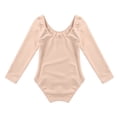 thumbnail image 2 of Yeahdor Girls Basic Team Uniform Short/Long Sleeve Gymnastics Workout Ballet Dance Leotard Solid Color Bodysuit Activewear Apricot 3, 2 of 7