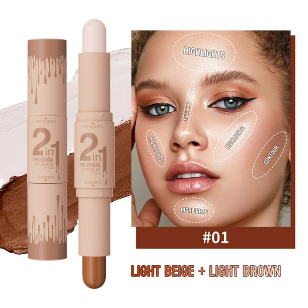 Fiudx Barra de Contorno, Iluminador Doble Punta, Aplicado Profesional de Larga Duración, Ideal para Aplicar En Casa o de Viaje, Apto para Todo Tipo de Piel, Tamaño Compacto para Bolso o Cartera, con
