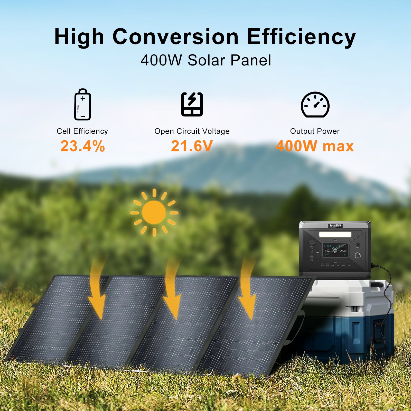 SolarPlay Q2402M 2500W Solar Generator, 2304Wh LiFePO4 Power Station, Portable Solar Generator with 400W Solar Panel for Home Backup, Off-Grid Living, Best Camping Power Station