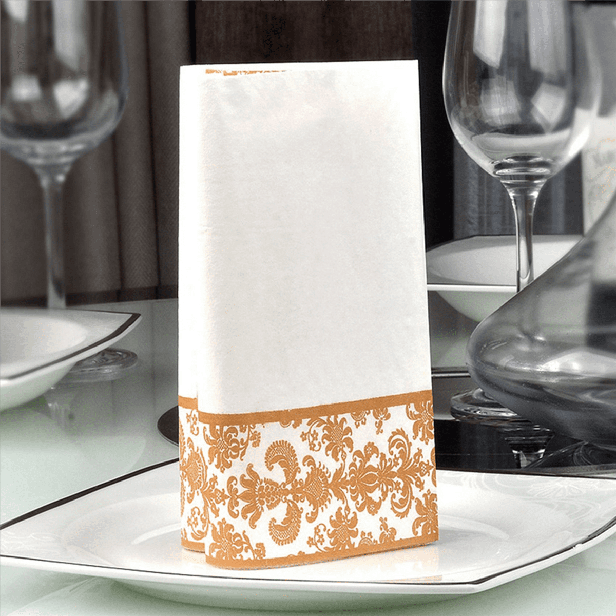 300Pcs Gold Printing Disposable Napkin Tissue Paper Napkins for Restaurant and Hotel (Golden + White)