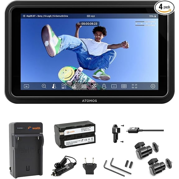 Atomos Shinobi GO 5.2" Touchscreen HDR Monitor Battery Charger Shoe Mount Bundle