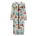 thumbnail image 3 of Yuyamidu Mushroom Womens Bath Robes with Zippers Blue Long Sleeve Robe for Women Plus Size 2XL Loose Nightgowns Housecoat Comfy Crew Neck Mid-Calf Length Bathrobe, 3 of 7