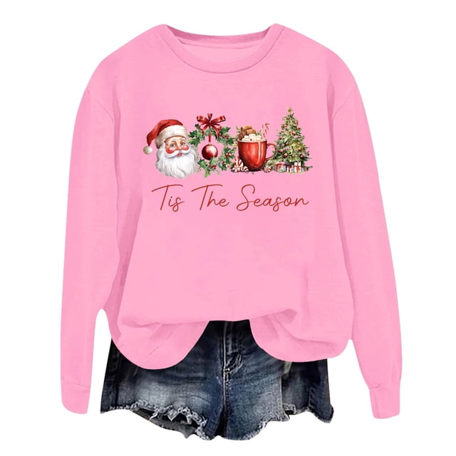WEAIXIMIUNG Sweat-Shirt Blanc pour Femmes Mode Hiver Imprimé Festif de Noël Col Rond