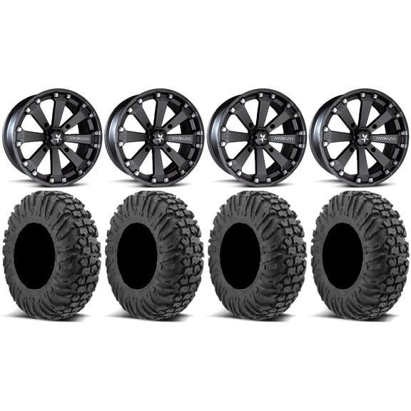 MSA Black Kore 14" UTV Wheels 32" MotoVator Tires Kawasaki Mule Pro FXT