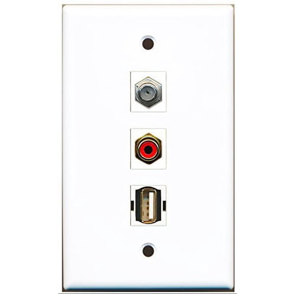 RiteAV - 1 Port RCA Red and 1 Port Coax Cable TV- F-Type and 1 Port USB A-A Wall Plate