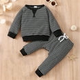 thumbnail image 2 of CUZIBR Holiday Outfits Tracksuit Striped Patchwork Crewneck Long Sleeve Blouse Tops Elastic Waist Trousers Home Set Sweatsuits Cute Winter Outfits,Black,18-24 Months, 2 of 3